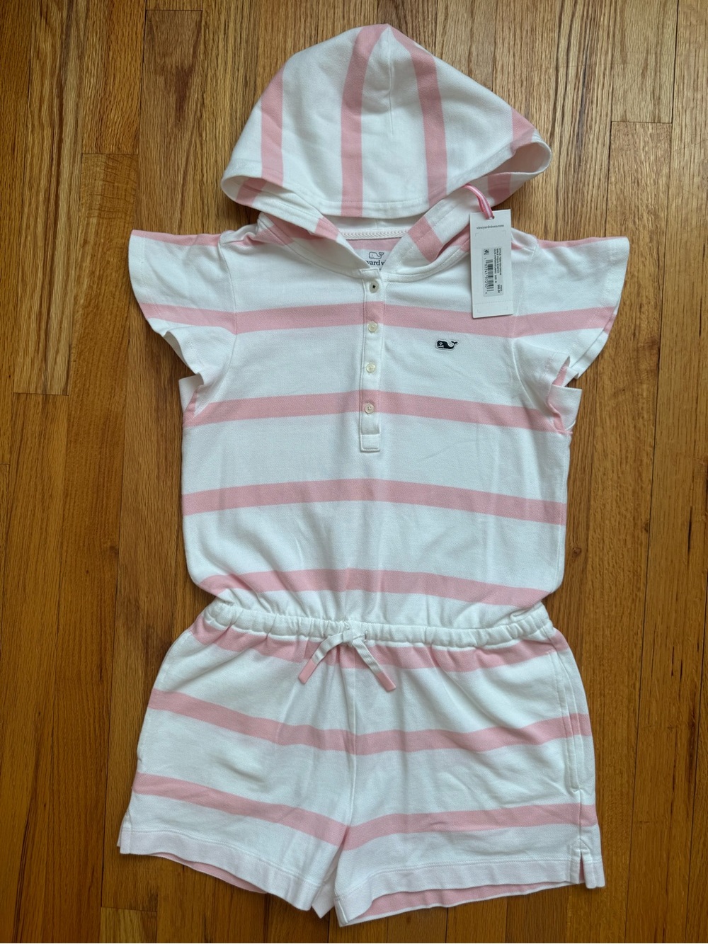 Vineyard Vines Pink and White Striped Kids Hooded Romper